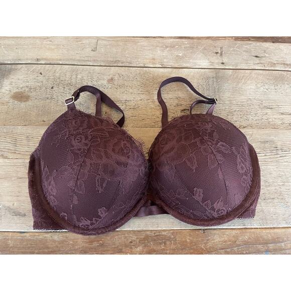 Victoria's Secret Burgundy Brown Allover Lace 32DD Very Sexy Push Up Bra VS - Picture 1 of 2